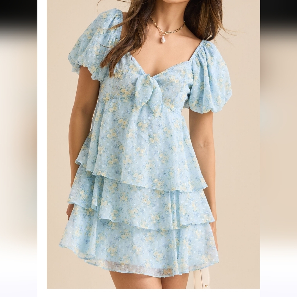NWT M  Altar'd State Blue Floral Tiered Mini Spring/Easter Dress